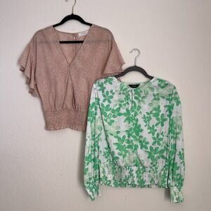 2 Pc Bundle Vera Wang Floral Blouse & MOD Smocked Boho Top S/M